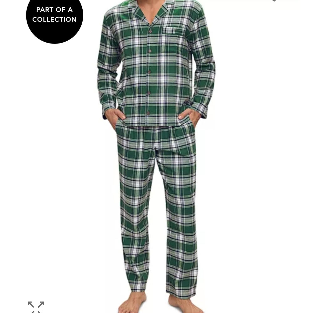Eberjey Mens Green and White Plaid Pajama Set